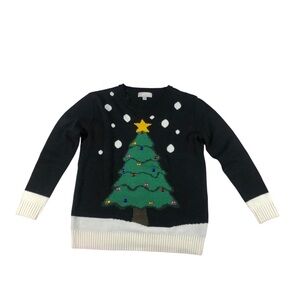 Christmas tree holiday acrylic crew neck sweater Carolyn Taylor medium
